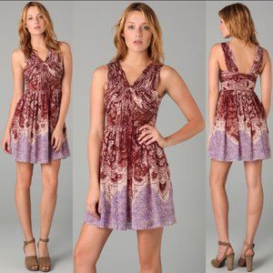 New Tibi 100% silk georgette paisley pleated ruched bustier sleeveless minidress